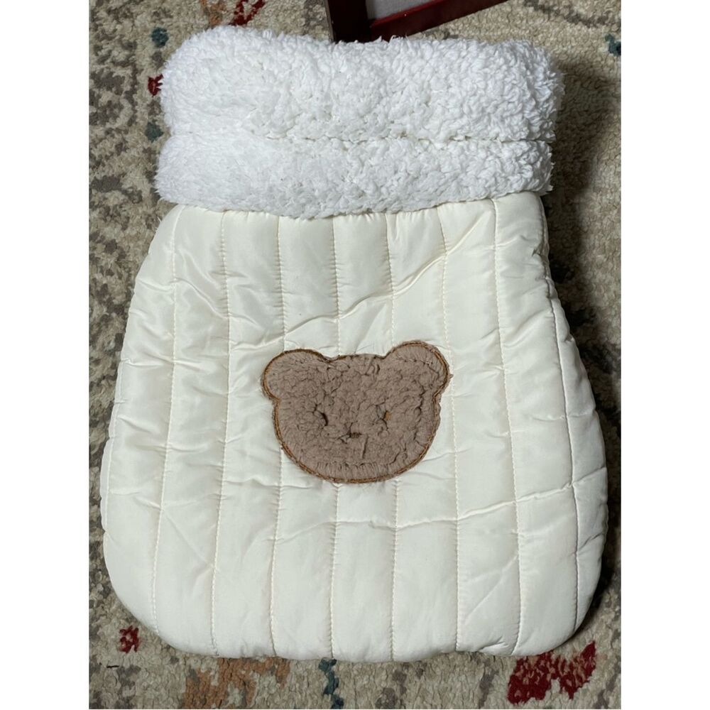 Kimpets Cream Quilted Sherpa-Trim Pet Neat with Bear Patch Kitty Sleeping Bag